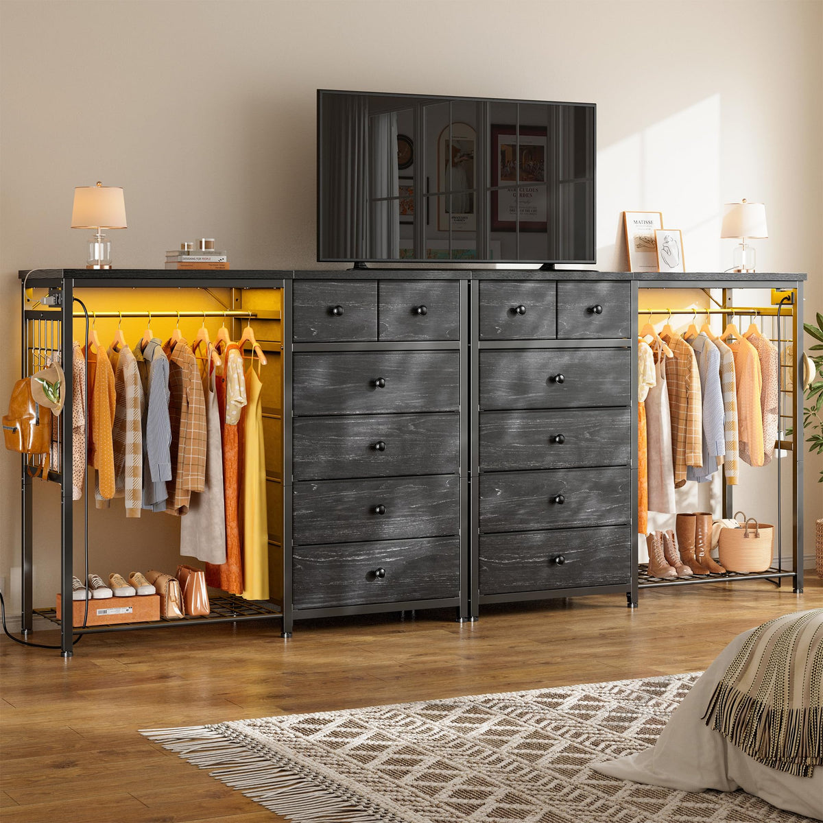 49.2" W Dresser with Hanging Rack & 6 Drawers X5787