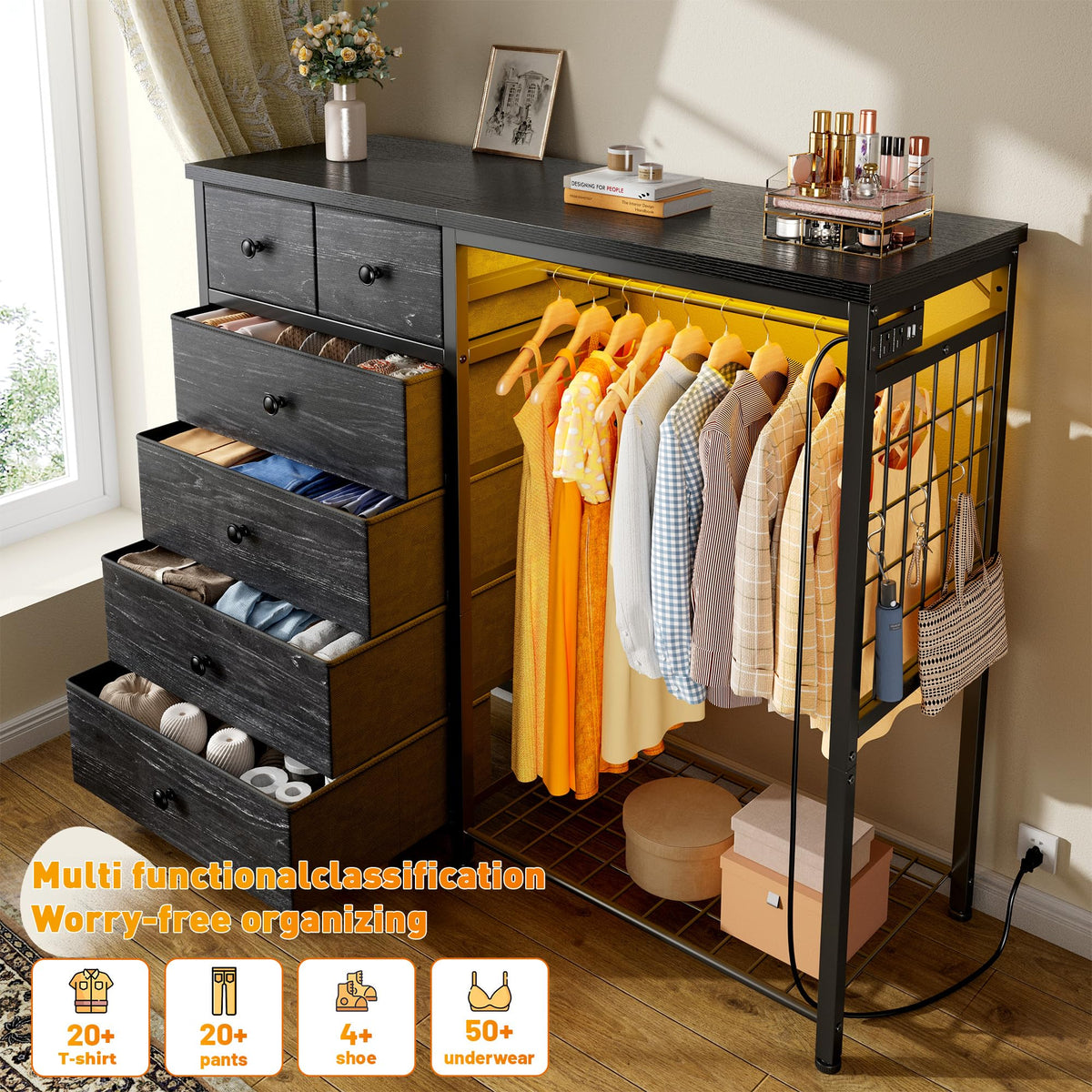 49.2" W Dresser with Hanging Rack & 6 Drawers X5787