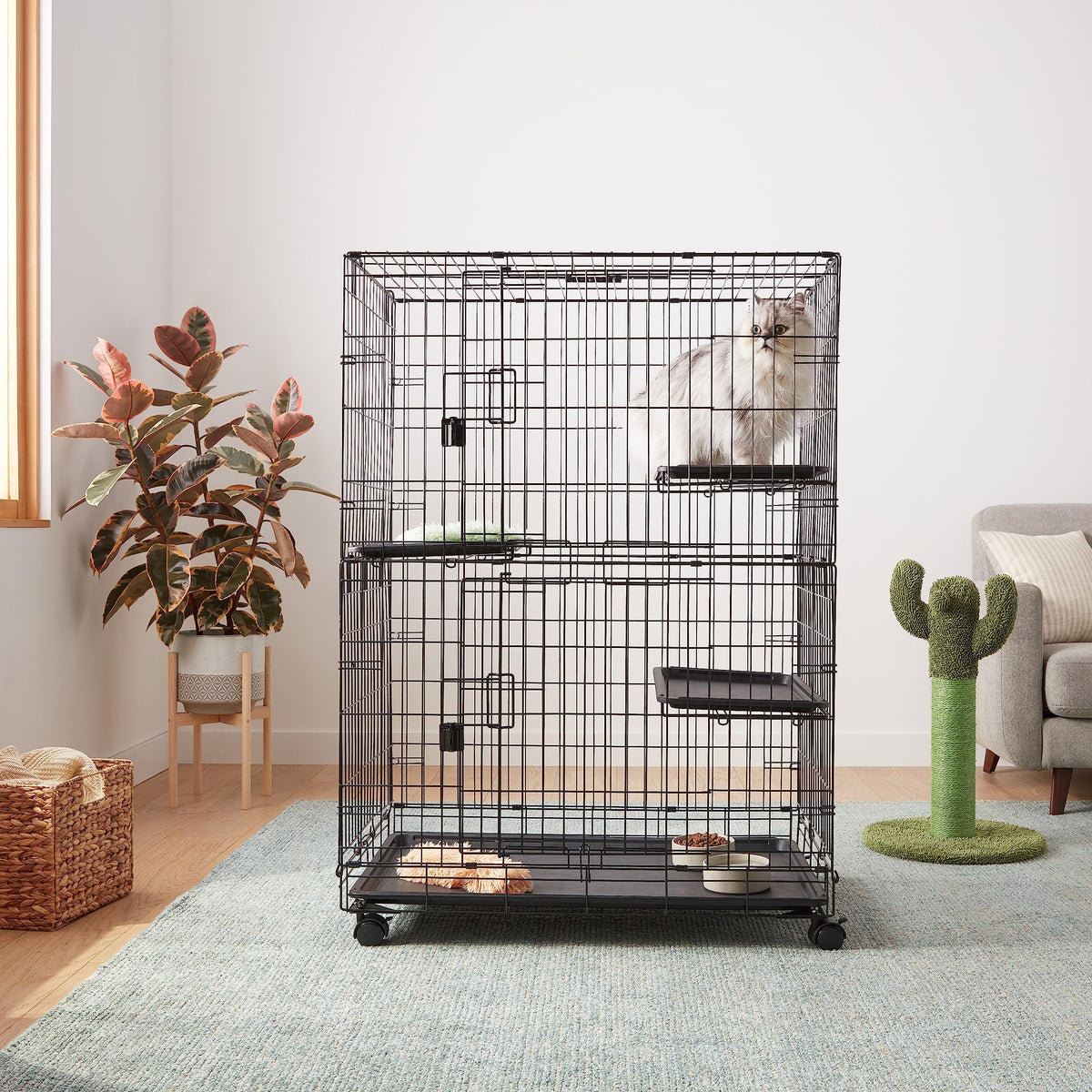 Large 3-Tier Cat Cage Playpen with Removable Tray, Black Z895